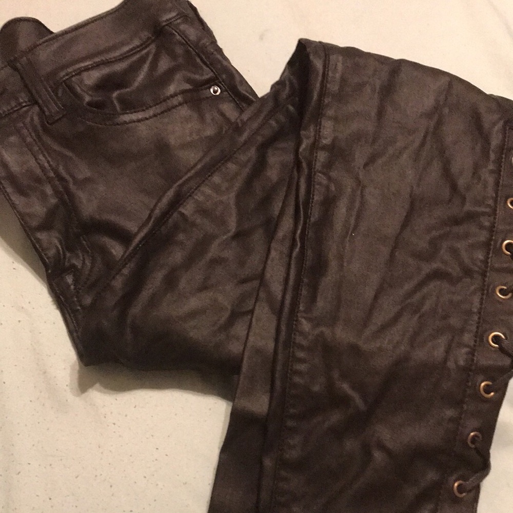 Like new lace up bottom leather look pants